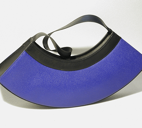 graphic half-moon bag. fine leather goods. unique and elegant bag. electric blue.   
