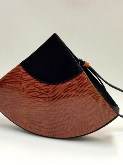 quarter-moon bag. unique piece. lizard. handled bag. handmade in geneva.    