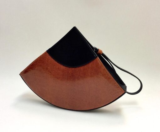 quarter-moon bag. unique piece. lizard. handled bag. handmade in geneva.