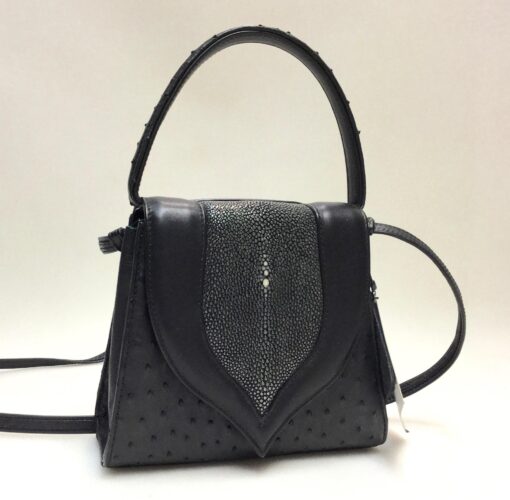 unique shoulder bag. ostrich leather. handled bag. handmade in geneva. exceptional leather goods.