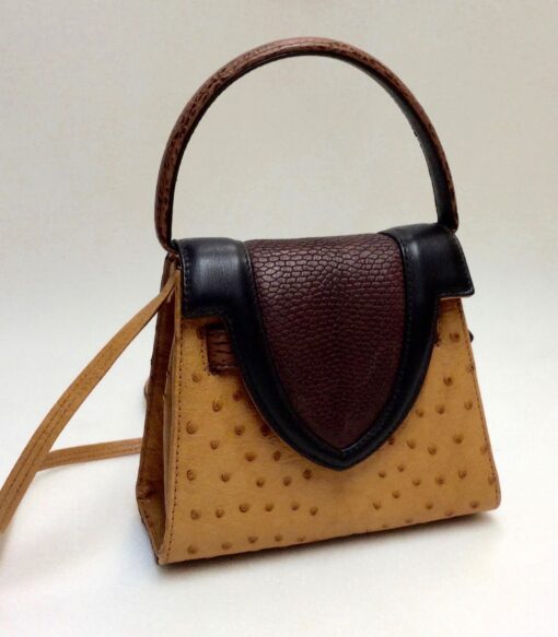 one-of-a-kind shoulder strap. brown ostrich leather. handmade in geneva.