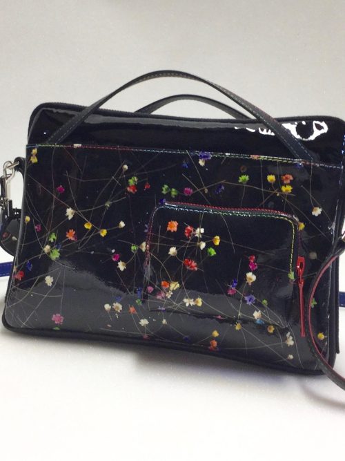 iPad pouch black varnish flower