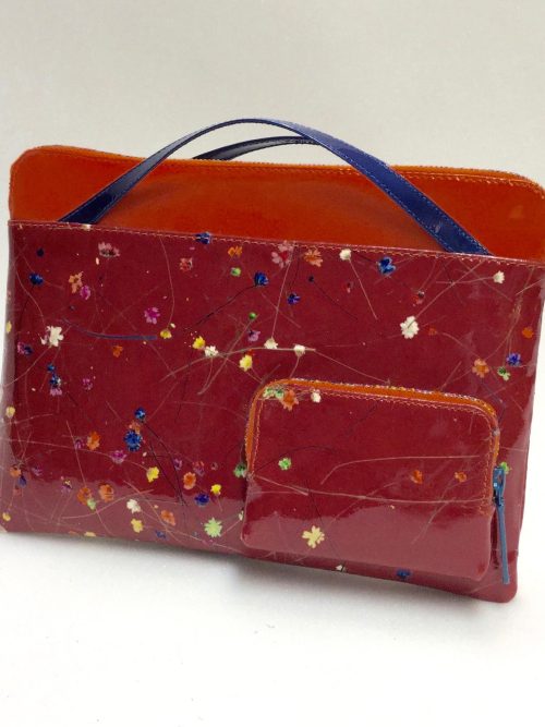 iPad pouch with red varnish flower motif