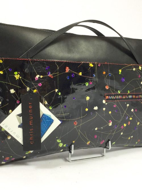 computer pouch flower pattern black patent