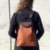black and caramel graphic backpack. art leather goods. unique and elegant bag. A4 backpack.