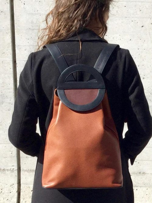 black and caramel graphic backpack. art leather goods. unique and elegant bag. A4 backpack.   