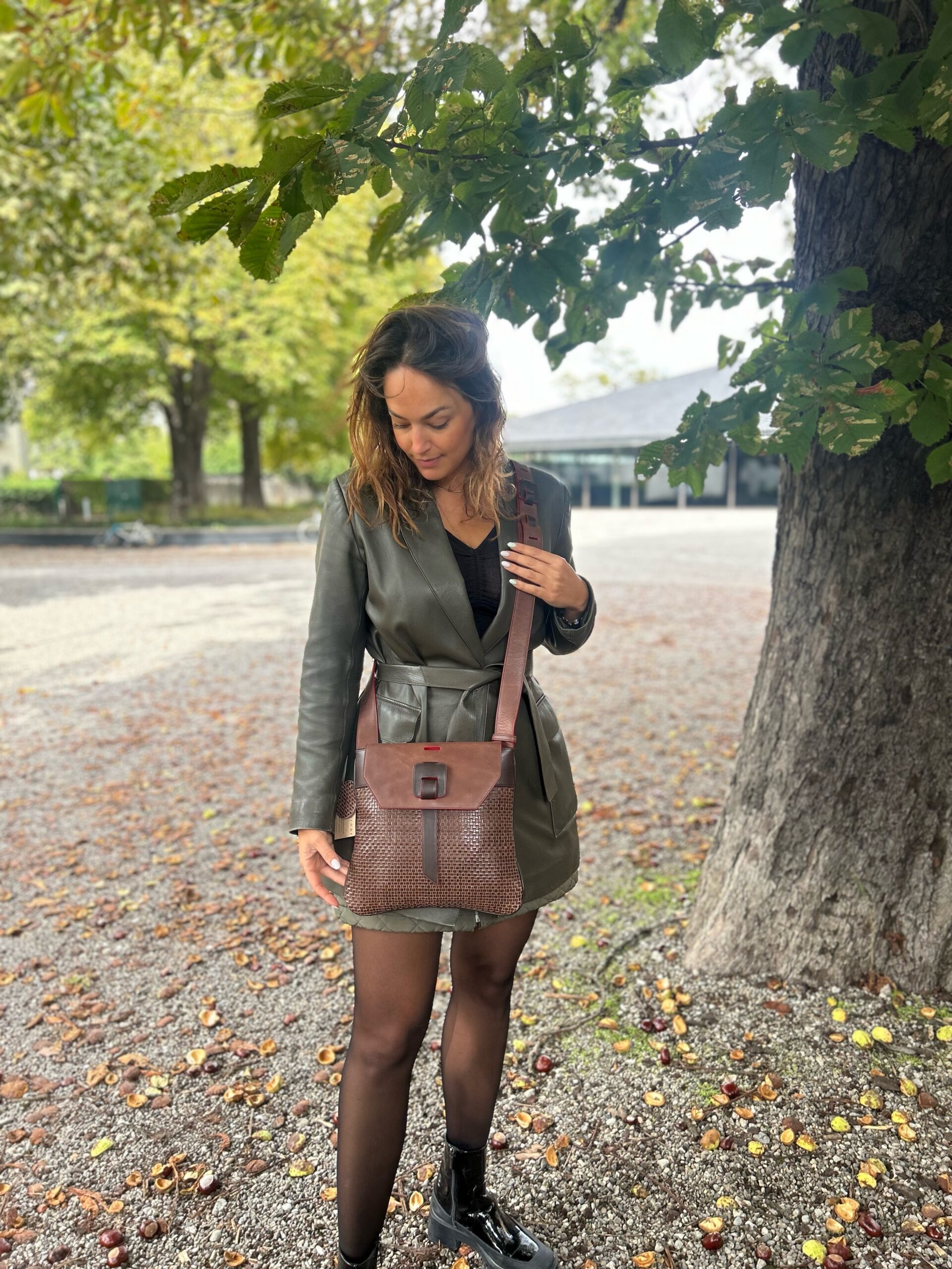 besace, woven leather, upcycling, brown bag, shoulder bag